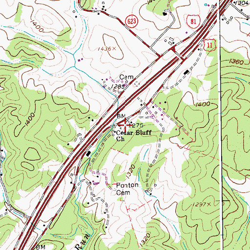 Topographic Map of Cedar Bluff Church, VA