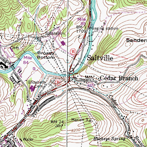 Topographic Map of Cedar Branch, VA