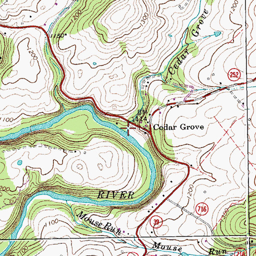 Topographic Map of Cedar Grove Branch, VA