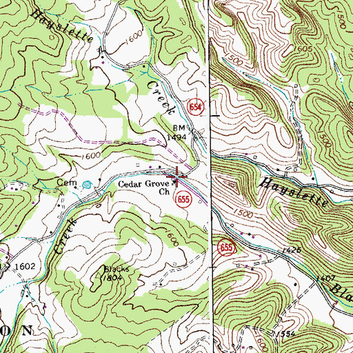 Topographic Map of Cedar Grove Church, VA