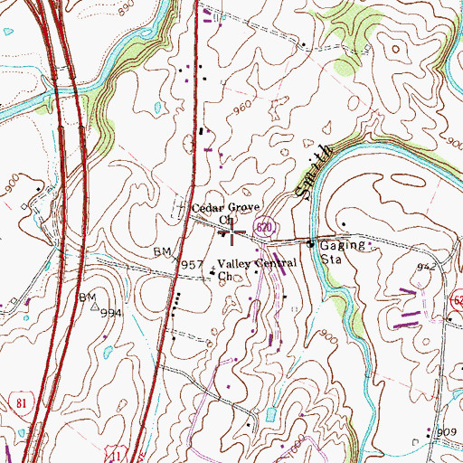 Topographic Map of Cedar Grove Church, VA