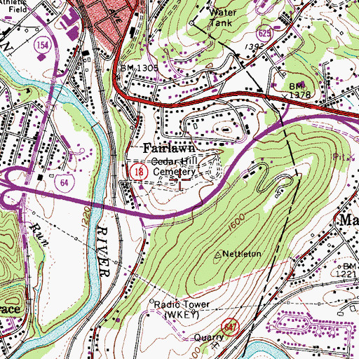 Topographic Map of Cedar Hill Cemetery, VA