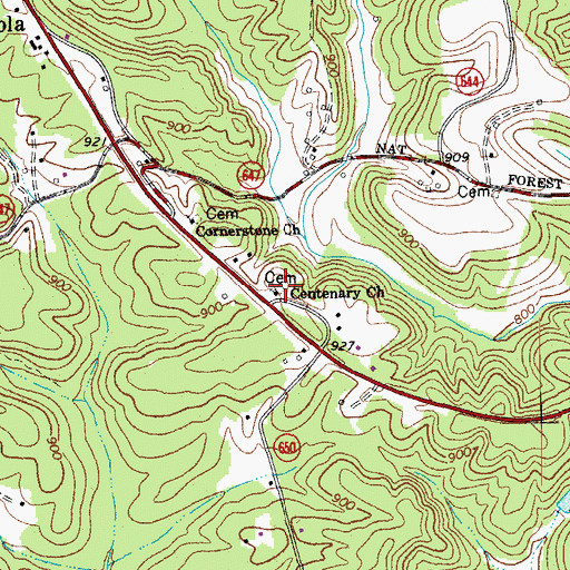 Topographic Map of Centenary Church, VA