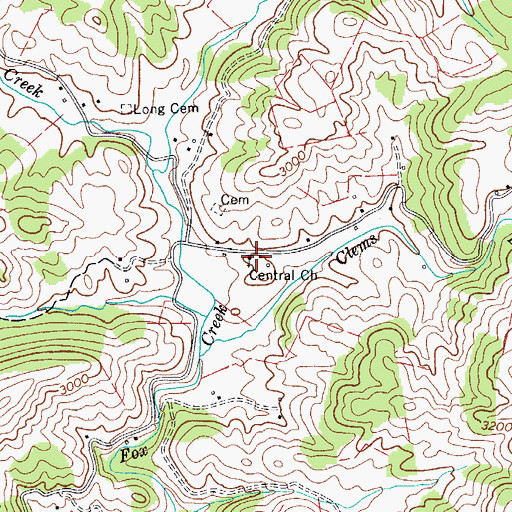 Topographic Map of Central Church, VA