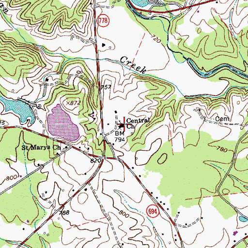 Topographic Map of Central Baptist Church, VA