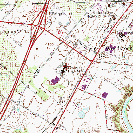 Topographic Map of Central High School, VA