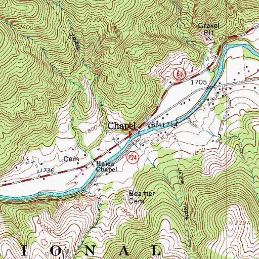 Topographic Map of Chapel, VA