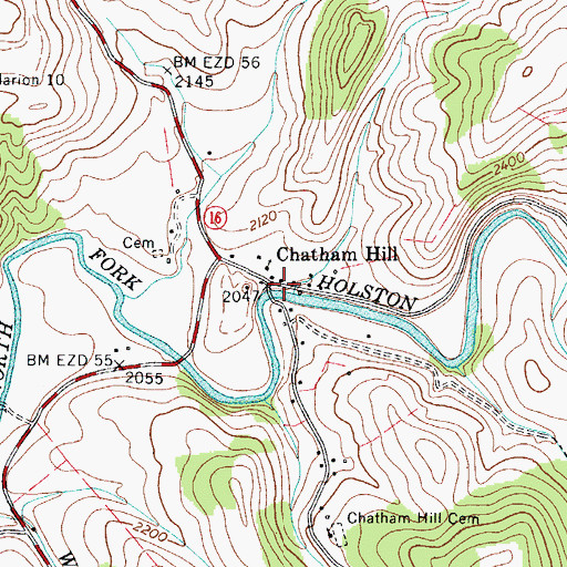 Topographic Map of Chatham Hill, VA