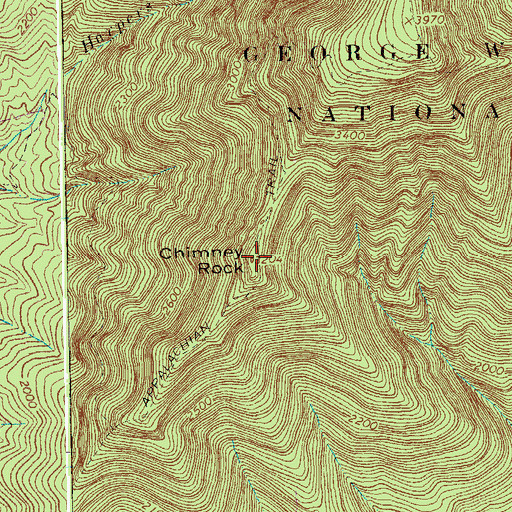 Topographic Map of Chimney Rock, VA