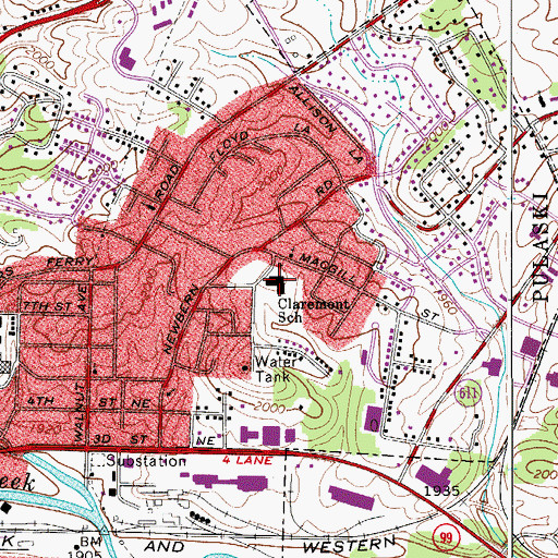 Topographic Map of Claremont Elementary School (historical), VA