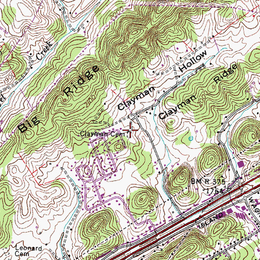 Topographic Map of Claymen Cemetery, VA