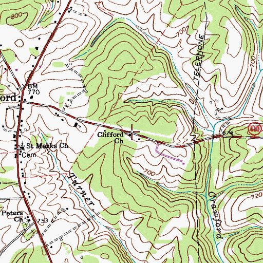 Topographic Map of Clifford Baptist Church, VA
