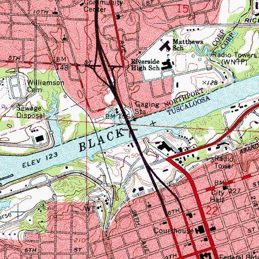 Topographic Map of Hugh R Thomas Bridge, AL