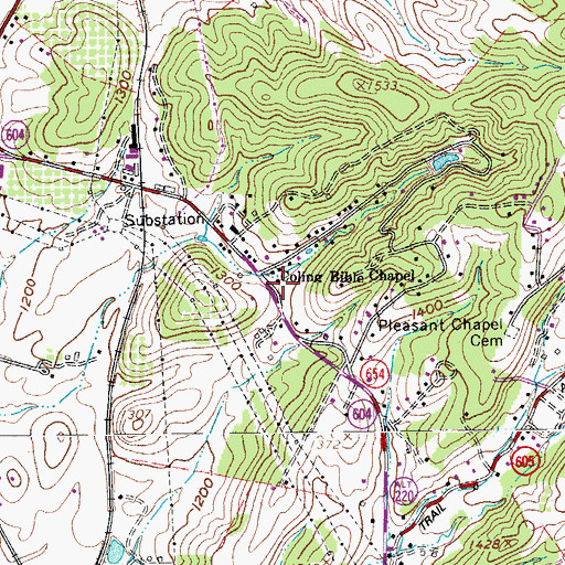 Topographic Map of Coling Bible Chapel, VA