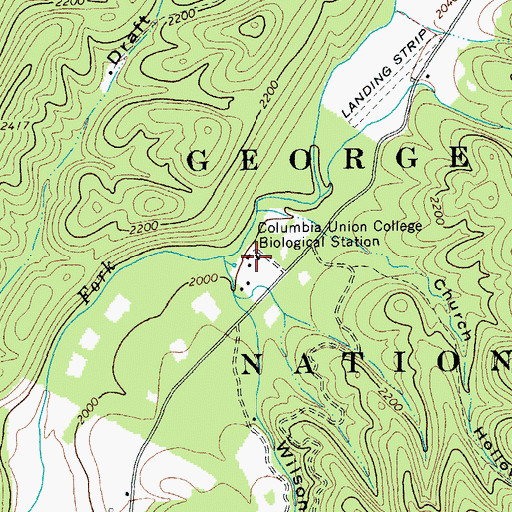 Topographic Map of Columbia Union College Biological Station, VA