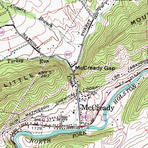 Topographic Map of Comers Branch, VA