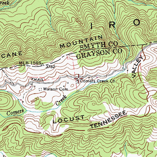 Topographic Map of Comers Creek Church, VA