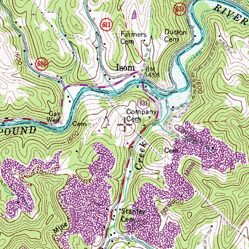 Topographic Map of Company Cemetery, VA