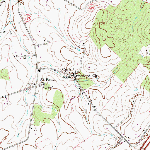 Topographic Map of Concord Church, VA