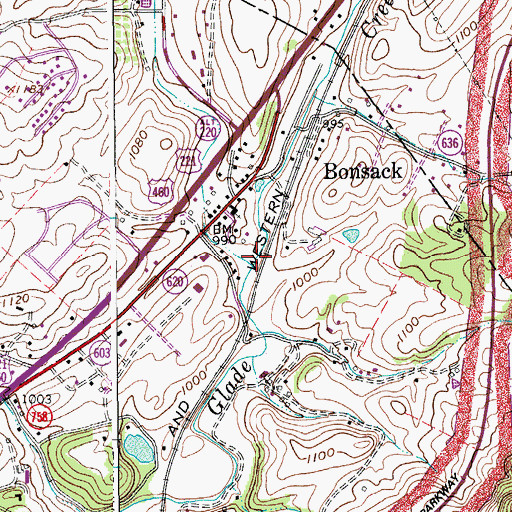 Topographic Map of Cook Creek, VA