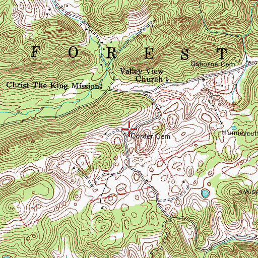 Topographic Map of Corder Cemetery, VA