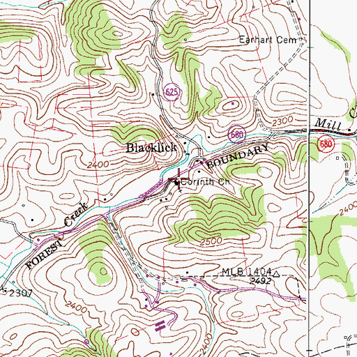 Topographic Map of Corinth Church, VA