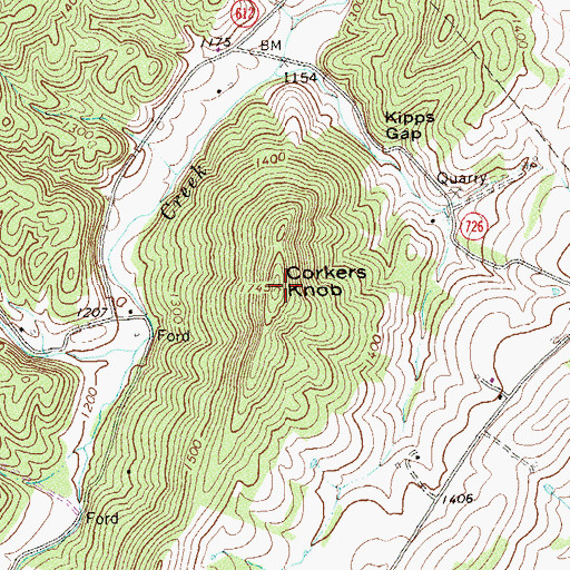 Topographic Map of Corkers Knob, VA