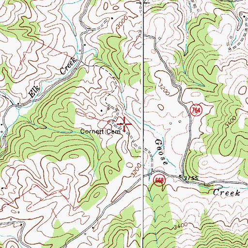 Topographic Map of Cornett Cemetery, VA