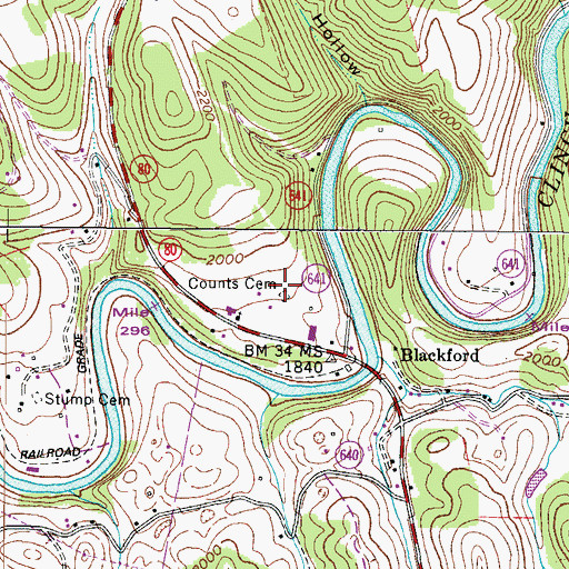Topographic Map of Counts Cemetery, VA