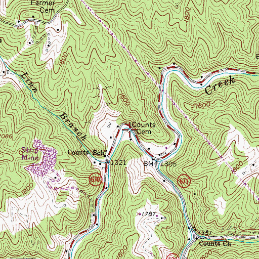 Topographic Map of Counts Cemetery, VA