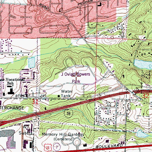 Topographic Map of J Oviatt Bowers Park, AL