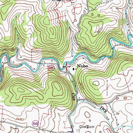 Topographic Map of Cox Branch, VA