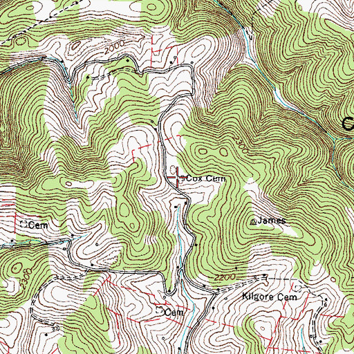 Topographic Map of Cox Cemetery, VA