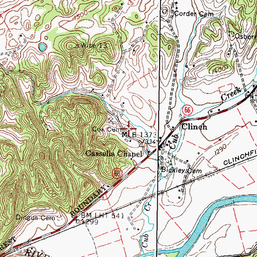 Topographic Map of Cox Cemetery, VA