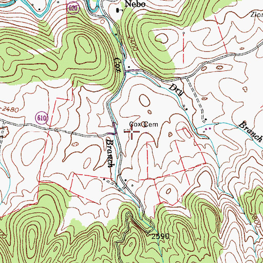 Topographic Map of Cox Cemetery, VA