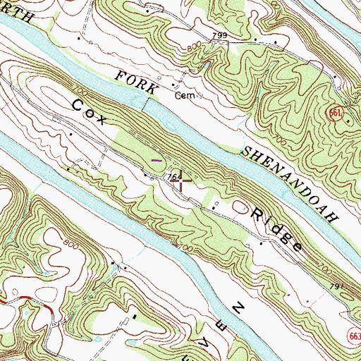 Topographic Map of Cox Ridge, VA