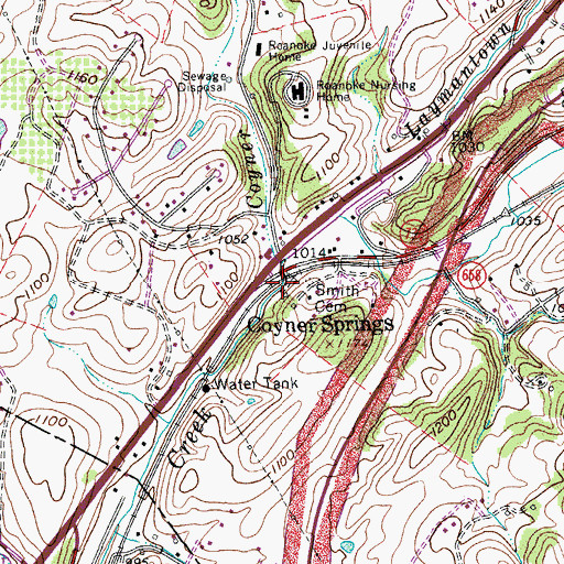 Topographic Map of Coyner Springs, VA