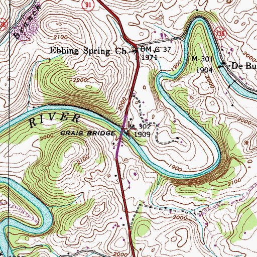 Topographic Map of Craig Bridge, VA