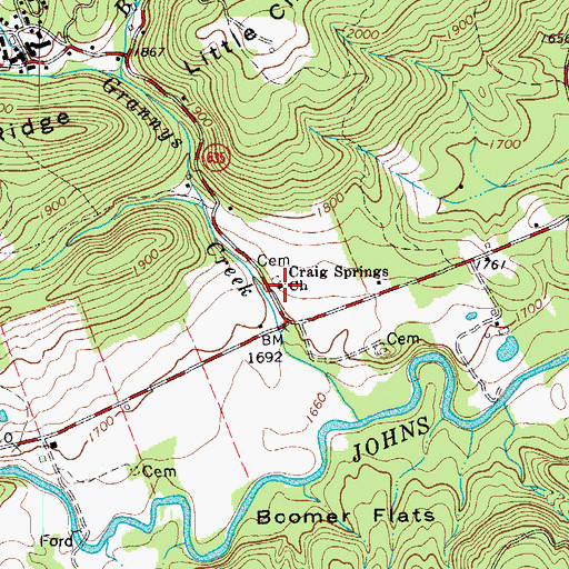 Topographic Map of Craig Springs Church, VA