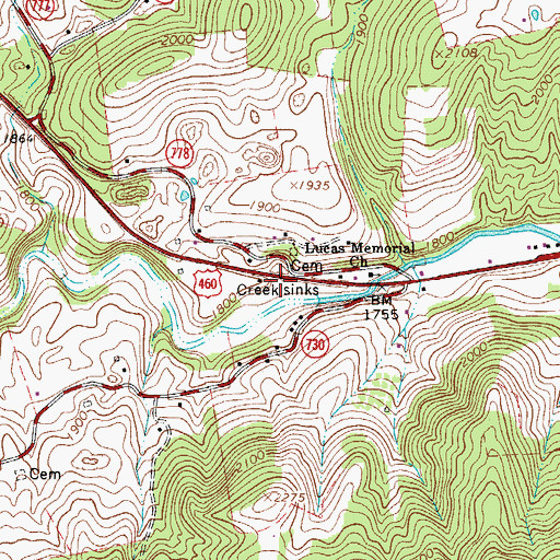 Topographic Map of Creek Sinks, VA
