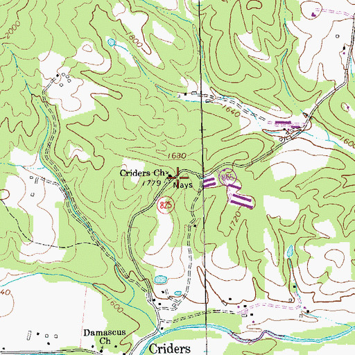 Topographic Map of Criders Church, VA