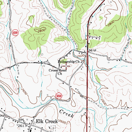 Topographic Map of Cross Road Church, VA