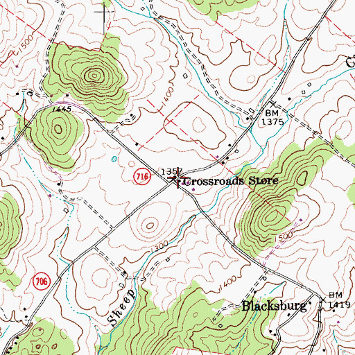 Topographic Map of Crossroads Store, VA