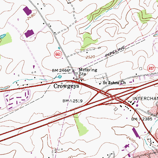 Topographic Map of Crowgeys, VA