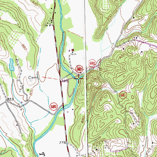 Topographic Map of Cub Creek, VA
