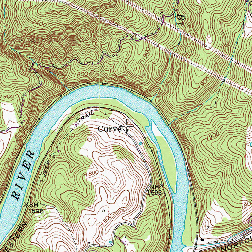 Topographic Map of Curve, VA