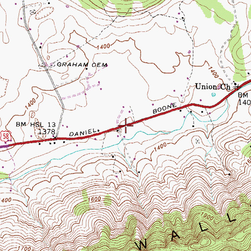 Topographic Map of Daniel Boone Trail, VA