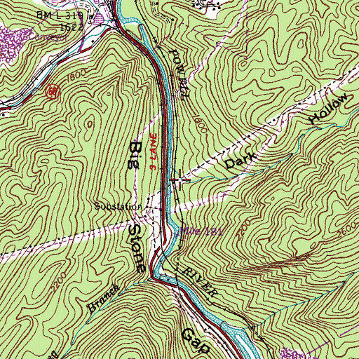 Topographic Map of Dark Hollow, VA