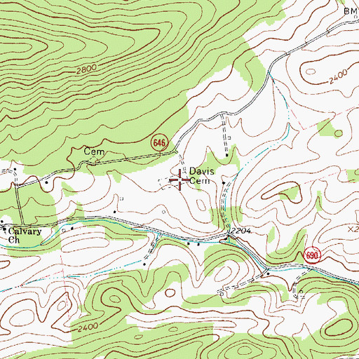 Topographic Map of Davis Cemetery, VA
