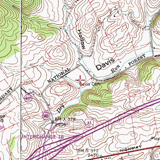 Topographic Map of Davis Cemetery, VA